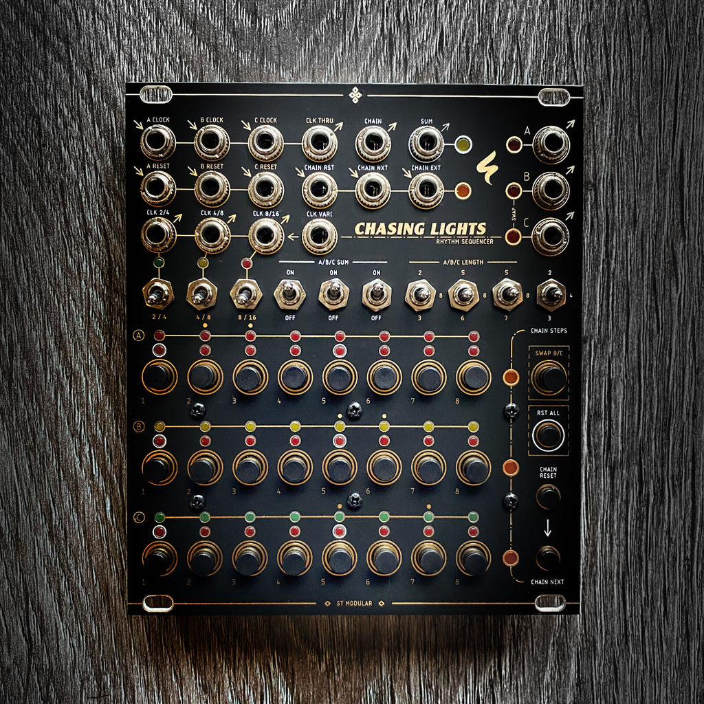 CHASING LIGHTS - Analog Rhythm Sequencer with Channel Chain and Clock Divider